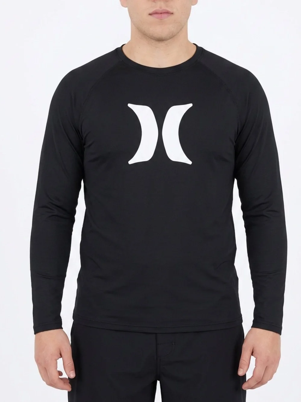Hurley Mens XL Rash‎ Guard Long Sleeve Black Performance Swim Shirt Logo Raglan
